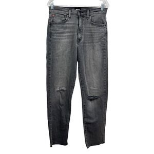 Hudson Womens‎ Kass Jeans Straight Ankle Distressed Stretch Raw Hem Zip Gray 27